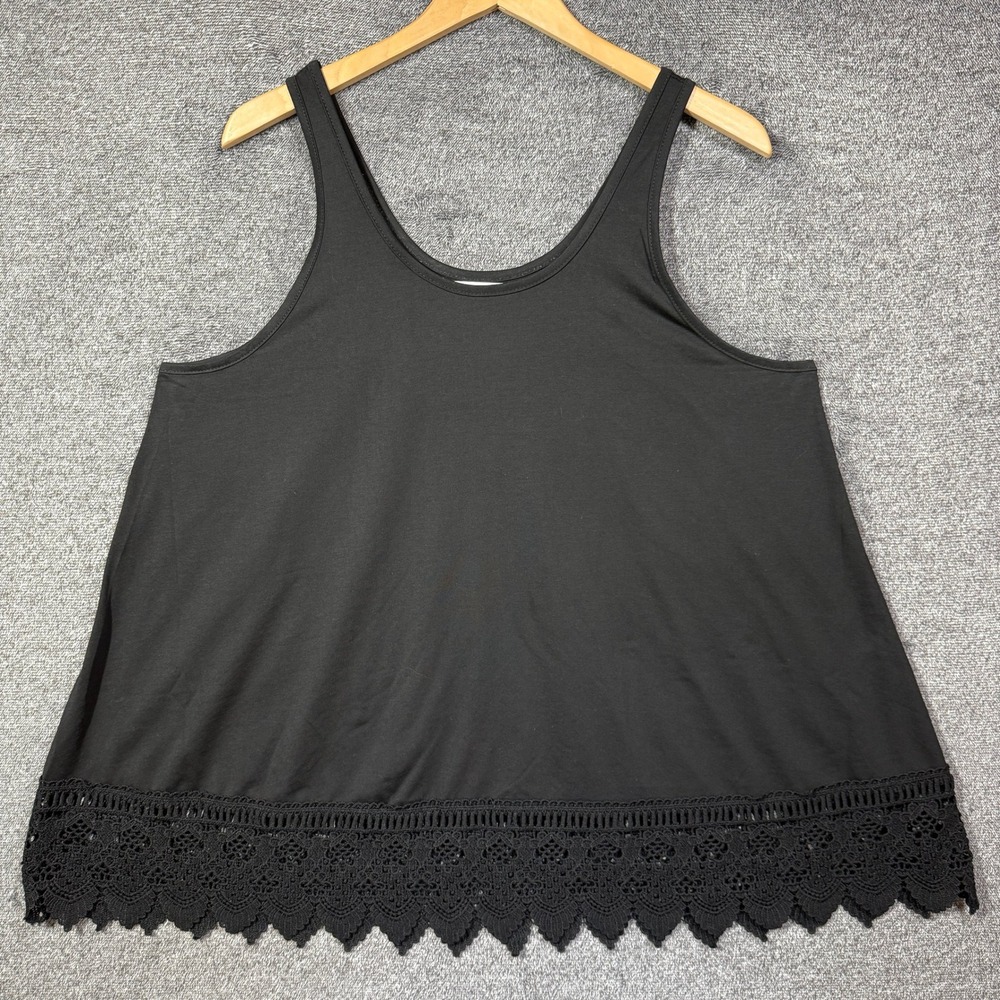 XiaoMaAnJi Tank Top Black Crochet Lace Trim Scoop Neck Sleeveless 1X